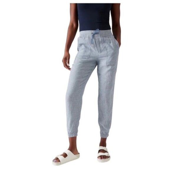Athleta Women's Retreat Linen Pant Size 4 Light Blue Elastic Waistband - Picture 1 of 7